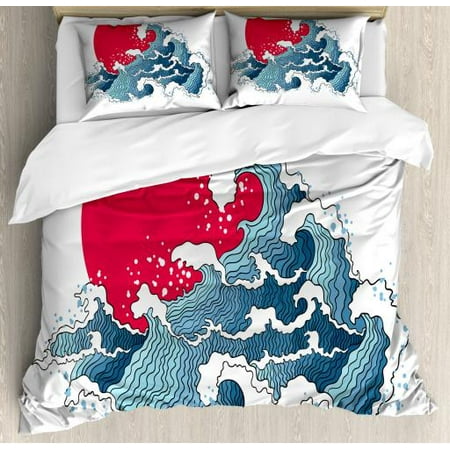 Japanese King Size Duvet Cover Set The Great Wave Illustration