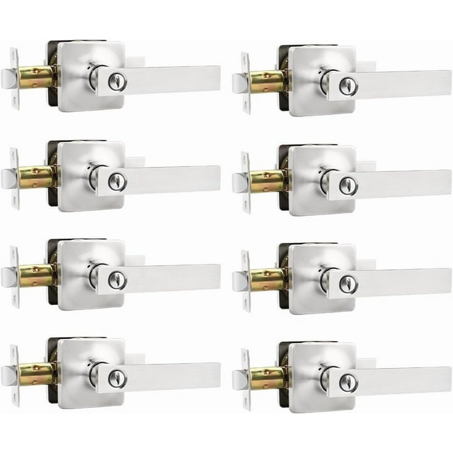 Poignées de Porte en Nickel Satiné, Levier d'Intimité Intérieur, Boutons de Porte en Nickel avec Verrou, Leviers de Porte, Poignée pour Chambre et Salle de Bain, Réversible