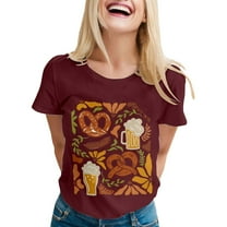 Womens Oktoberfest Basic T-Shirts Round Neck Graphic Printed Short Sleeve Tops 2025 Blouses Vacation Fashion Outfit Clothes