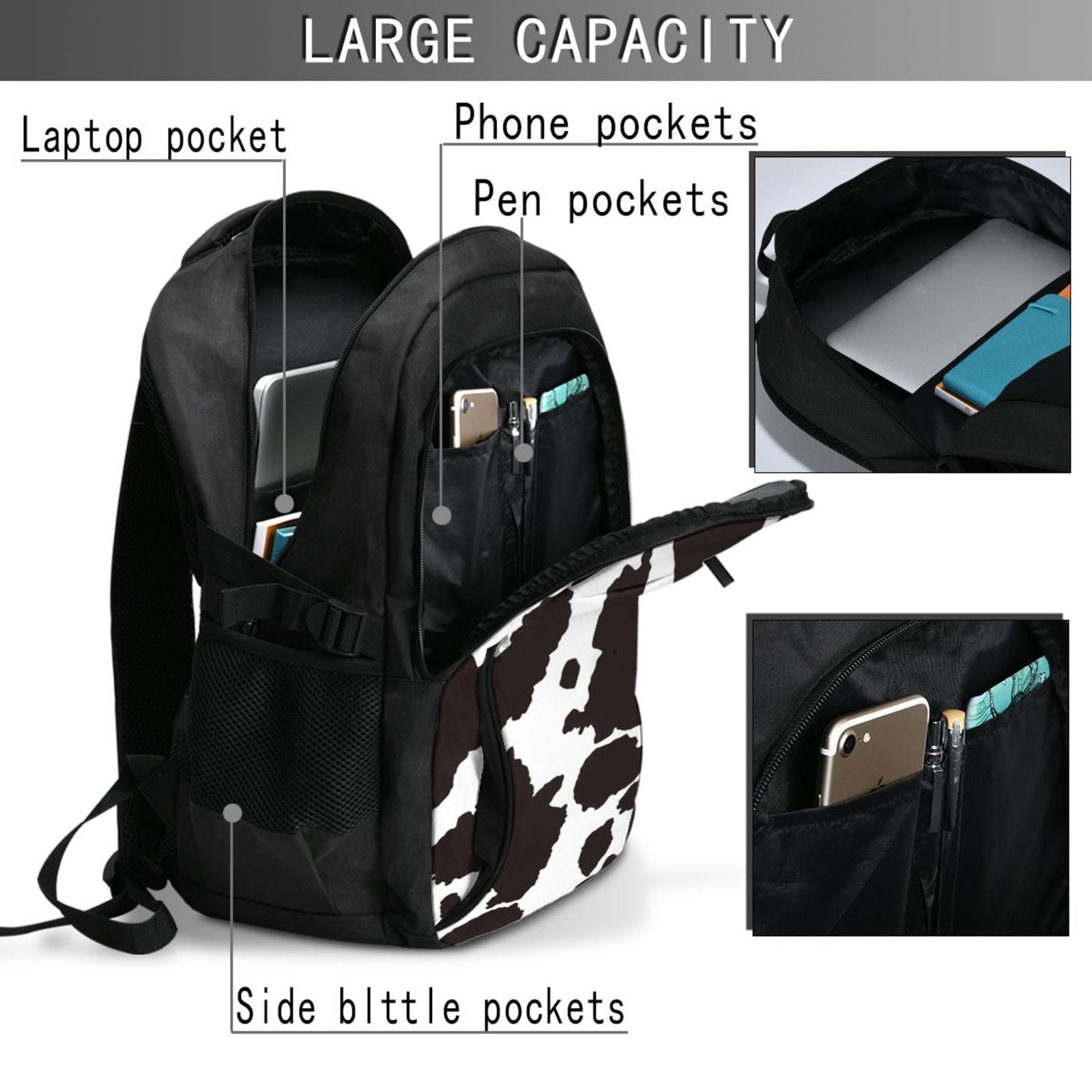 Ratiio Cow Skin 2 Print Travel Laptop Backpack,Slim Sturdy Laptops Backpack with USB Charging Port, Water Resistant College School Computer Bag