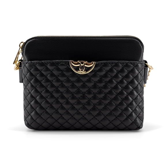 LIKE DREAMS Vegan Leather Elara Quilted Crossbody Bag - Double Zip, Spacious & Lightweight, Black