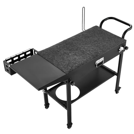 KFFKFF Outdoor Grill Cart, 31.0 x 17.0 inch Tabletop Cooking Station, Portable Folding Table with Tissue Holder, Hooks, Wheels, Side Shelf, BBQ Prep Table for Outdoor Events, Kitchen, and Patio