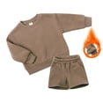 thumbnail image 2 of Wdgfv Boys Girls 2 Piece Pullover Sweatsuit Long Sleeve Hooded Top with Elastic Waist Shorts Pockets Outfit Set Brown 5-6 Years, 2 of 3