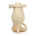 thumbnail image 2 of BLISSFUL STEP Women's Strappy Open Toe Kitten Ankle Heels Sandals Beige 9, 2 of 7