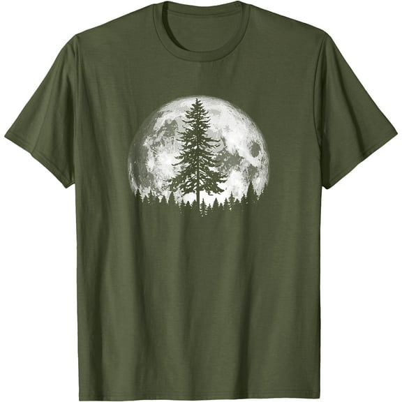 Retro Full Moon & Minimalist Pine Tree Vintage Graphic Unisex T-Shirt for Men Women Kids Toddler