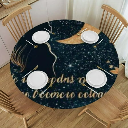 

Patifu Moon Stars Woman Round Tablecloth 100% Polyester Fiber Waterproof Tablecloths Stain Resistant Washable for Indoor Outdoor Restaurants Weddings Parties 31 -35