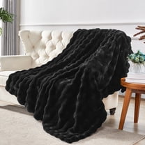Home Soft Things Bubble Textured Faux Fur Throw Blanket, Cozy & Reversible, 50x60", Black