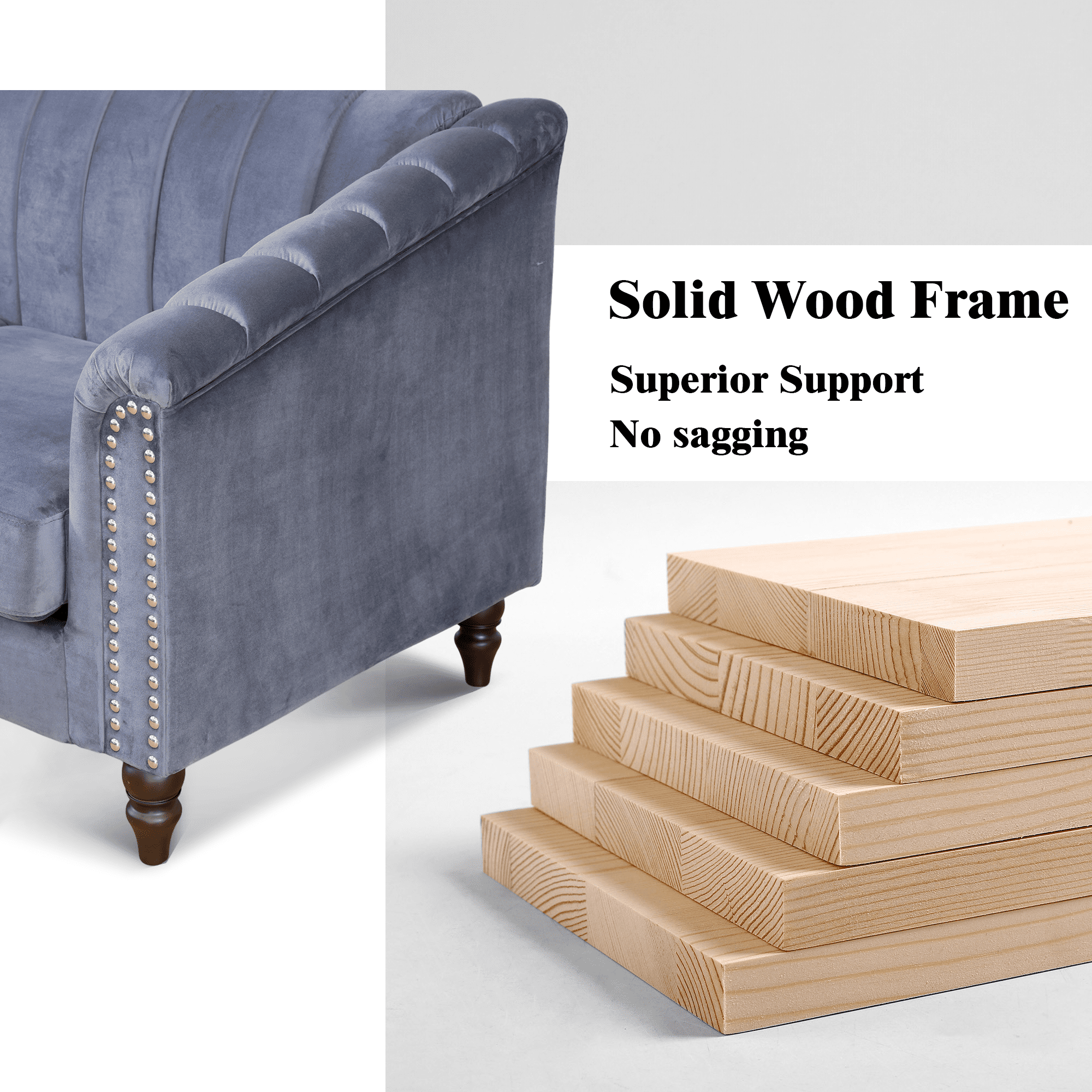 Aukfa 2 Pieces Sectional Sofa Couch Set, 21" Deep Seat Sofa for Living Room, 3 Seat Sofa, Loveseat,Gay