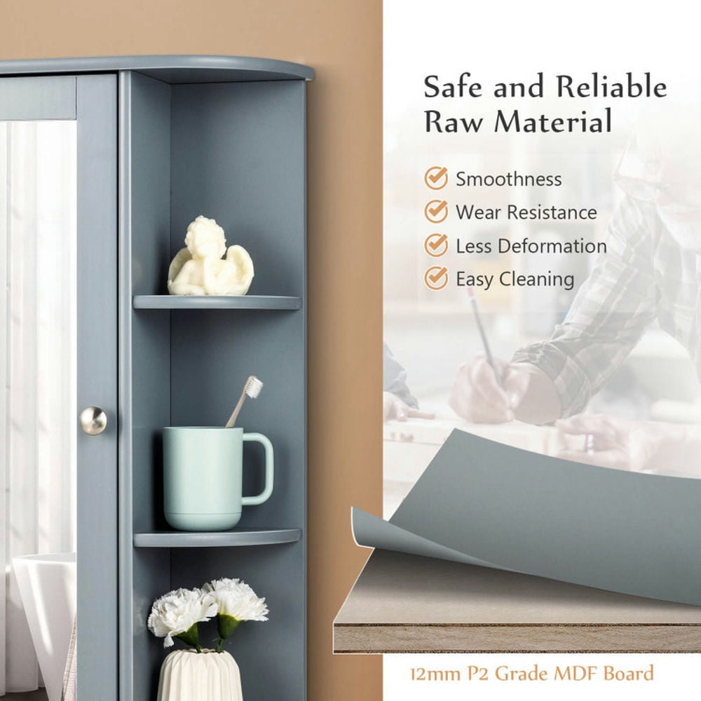 Finihen Bathroom Wall Cabinet, Wall Mounted Bathroom Mirror Cabinet, Bathroom Single Door Shelves Wall Mount Cabinet with Mirror, for Bathroom, Gray Finihen Bathroom Wall Cabinet, Wall Mounted Bathroom Mirror Cabinet, Bathroom Single Door Shelves Wall Mount Cabinet with Mirror, for Bathroom, Gray