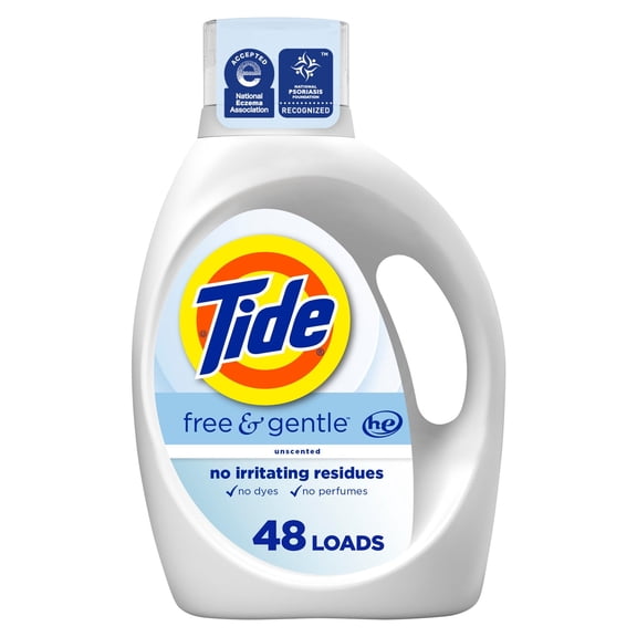 Tide Free & Gentle Liquid Laundry Detergent (Pack 1) - 48 Loads, 63fl
