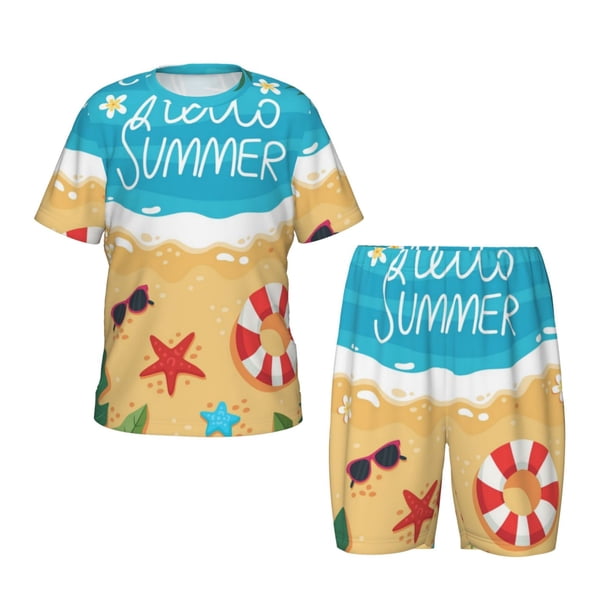 Balery Hello Summer1 Conjunto de Pijama Infantil de Manga Corta con Estampado – Ropa de Dormir de Algodón Suave-Medium
