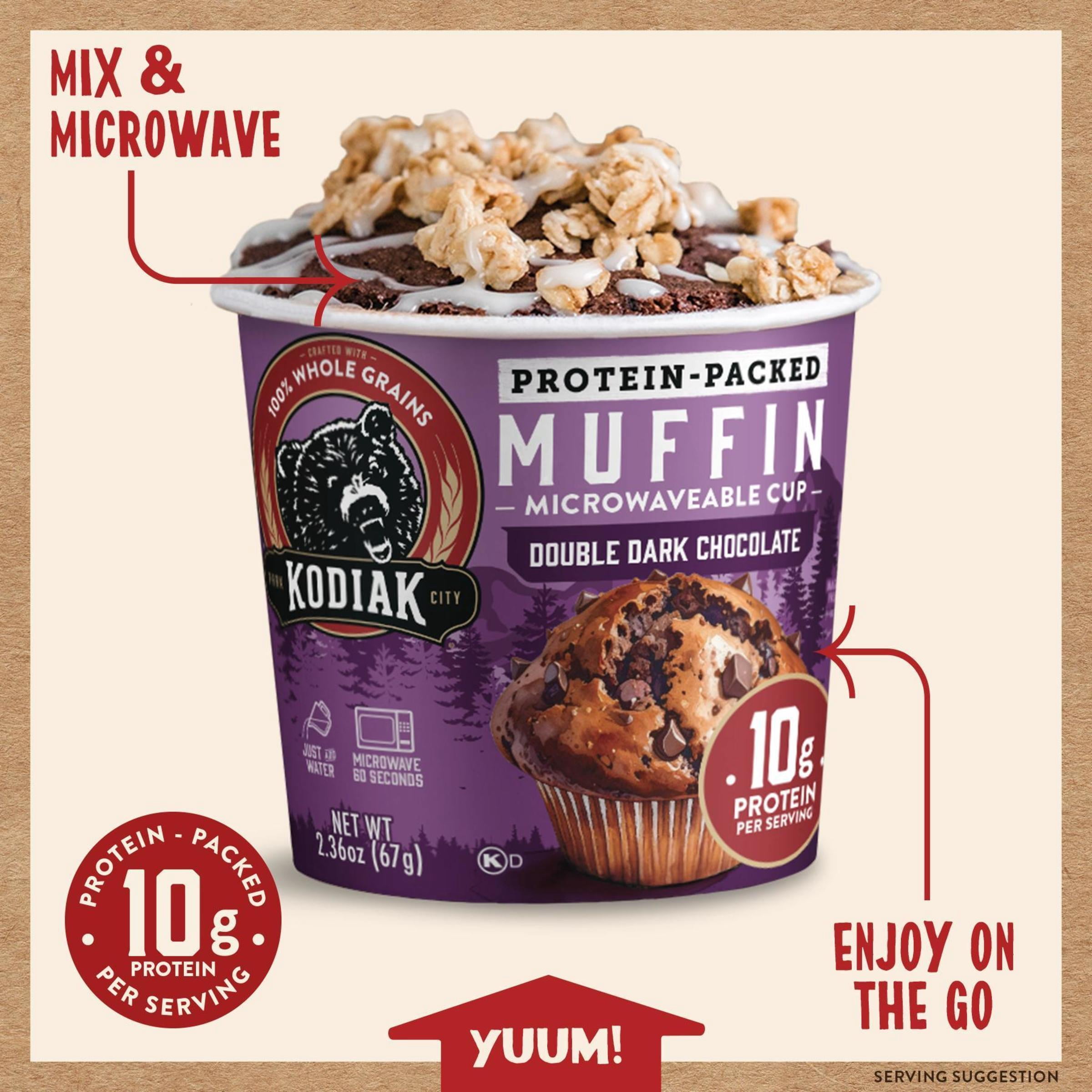 (4 pack) Kodiak Protein-Packed Double Dark Chocolate Muffin Power Cup, 2.36 oz