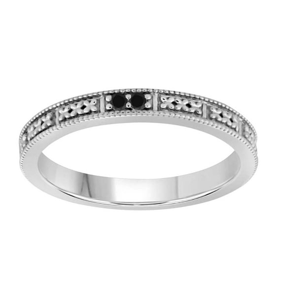 AoneJewelry Black Diamond Hand-Crafted Wedding Band In 10K Solid White Gold