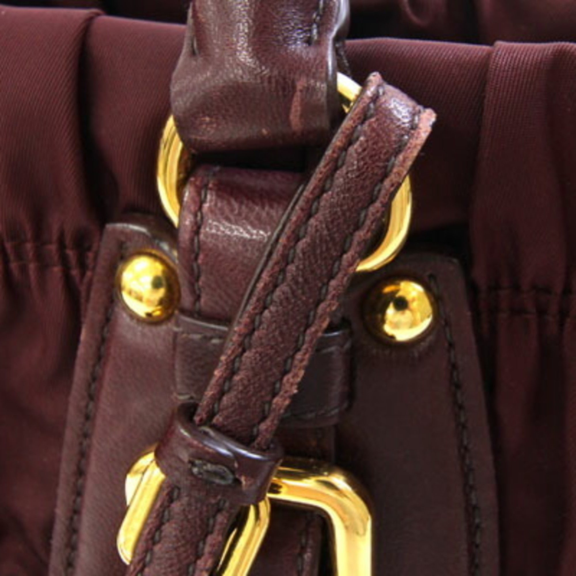 Pre-Owned Prada Handbag BN1407 Bordeaux Nylon and Leather Shoulder