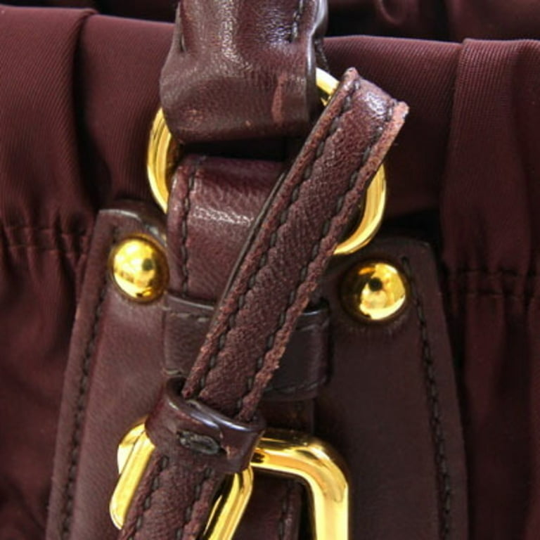 Pre-Owned Prada Handbag BN1407 Bordeaux Nylon and Leather Shoulder