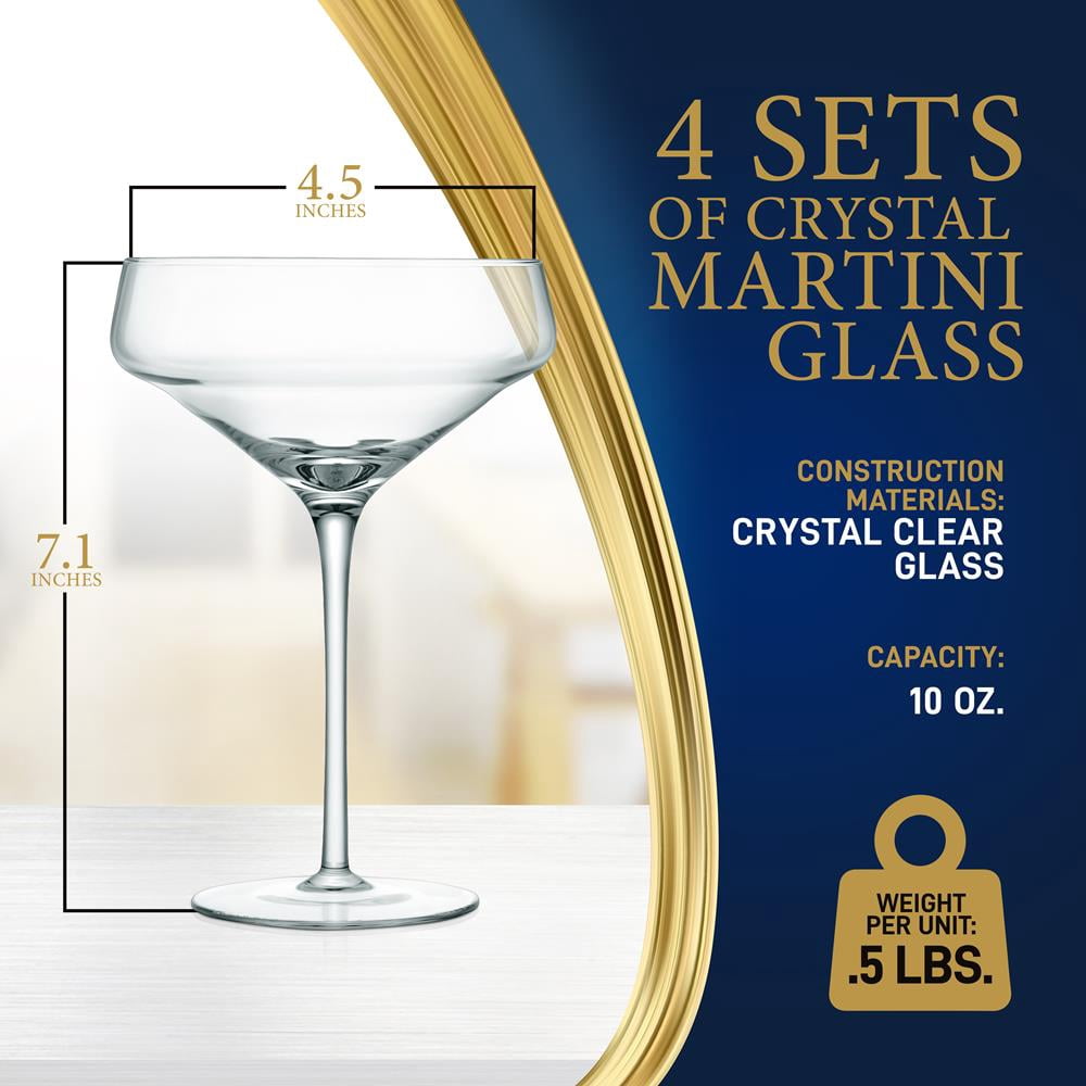 Sets of Crystal Martini Glass, Ultra Clear, Elegant Crystal Clear Wine Glass Pair, Dishwasher Safe, Great For Dinner, Parties, Wedding, And Elegant Occasions, 4.88 Inch Max Diameter