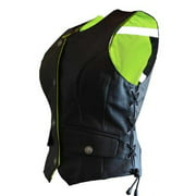 Angle View: Women's G2 D.O.C. Hi-Vis Leather Vest Reverable Black/Green - Small G2RVWG