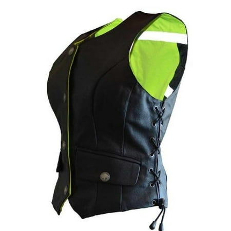 Women's G2 D.O.C. Hi-Vis Leather Vest Reverable Black/Green - Small G2RVWG