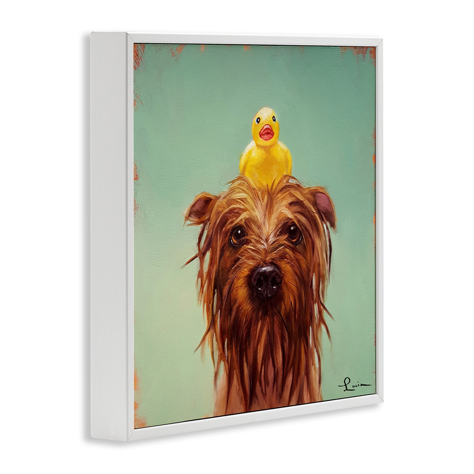 Stupell Industries Wet Dog with a Rubber Ducky Animals & Insects Painting White Framed Art Print Wall Art, 24 x 24