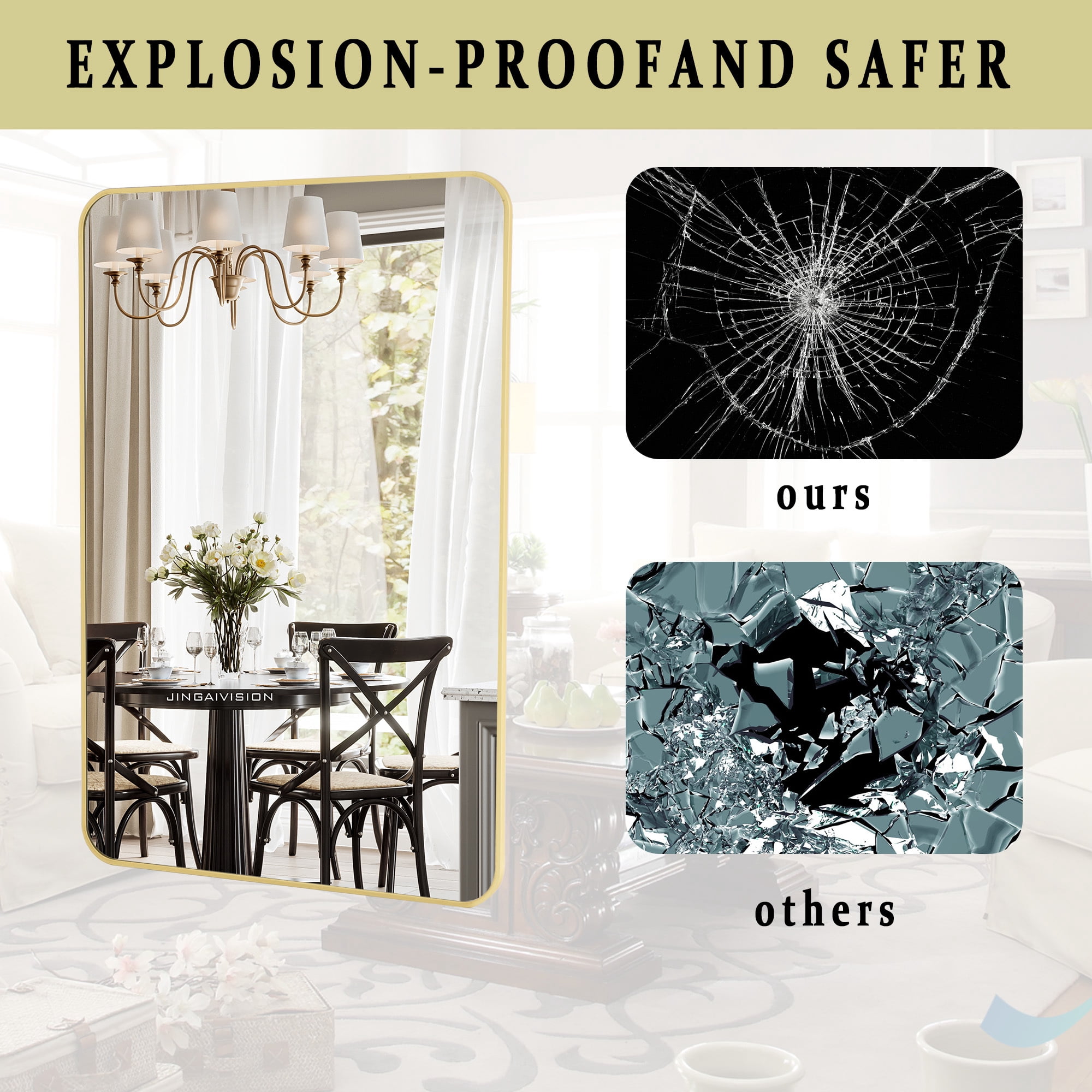 Anyrose 30"x48" Bathroom Vanity Mirror with Safe Corners Wall Decor,Gold