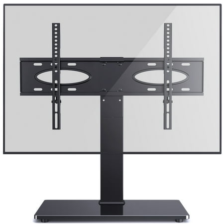 Modern Swivel Table Top TV Stand for 42 to 75 inch Flat Panel TVs, Black TV Mount Glass Base