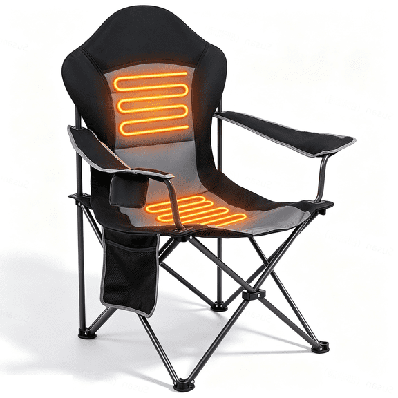 CONCETTA Heated Camping Chair, Folding High Back Padded Chair, 3-Level Seat & Backrest Heating, 330 lbs, USB Powered,Black Gray