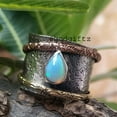 thumbnail image 2 of Hammered Ring Ethiopian Opal Ring, Handicraft Spinning Ring, 925 Sterling Silver Ring, Two Band Spinning With Opal Pear Cabs Ring For Women, 2 of 10
