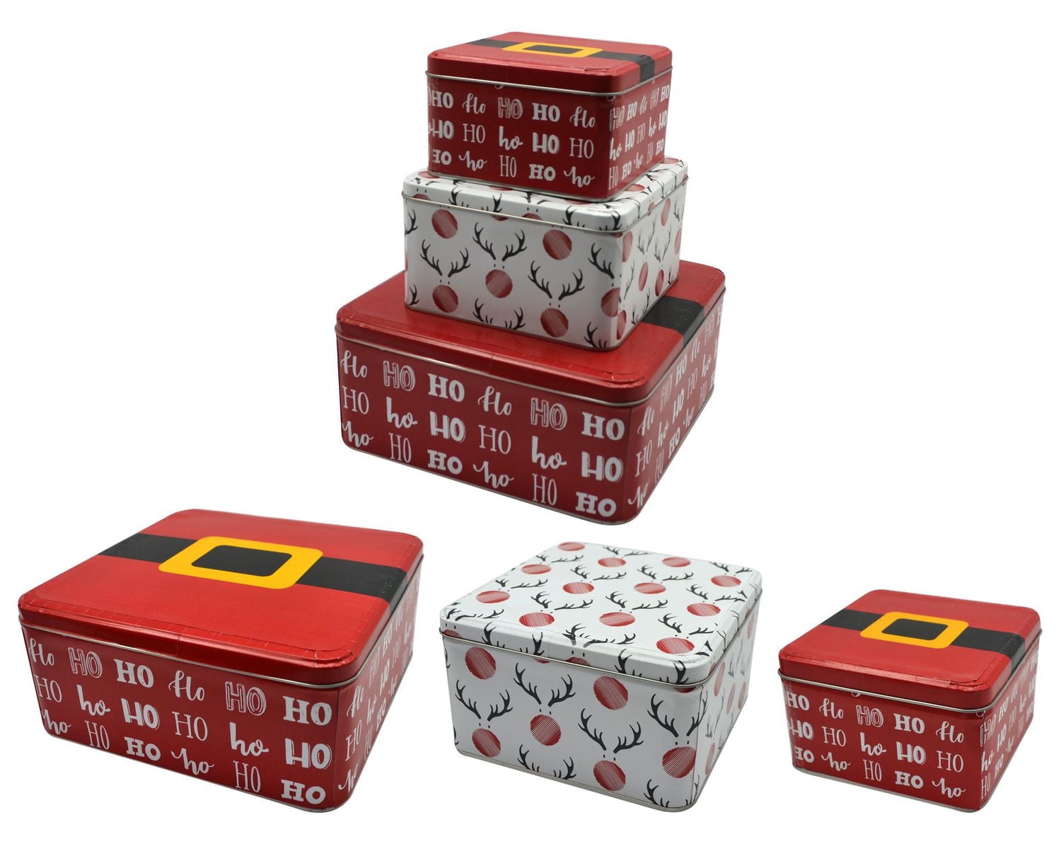 Holiday Time Square Tin - Santa Belt / Reindeer