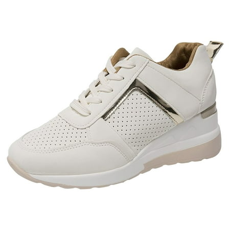 Siilsaa Casual Sneakers for Women Casual Round Toe Thick Sole Lightweight Lace-up Shoes Walking Running Sports Shoes Sneakers Beige 7.5