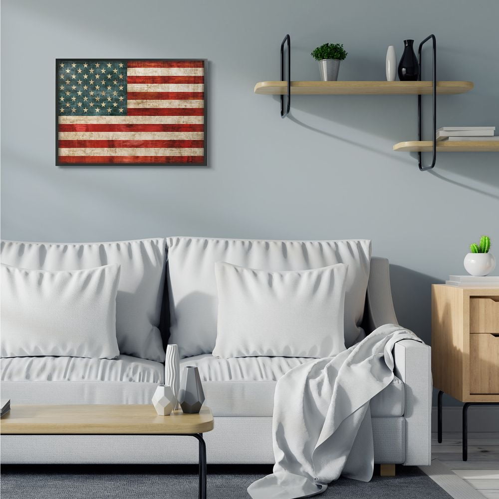 Stupell Industries US American Flag Wood Textured Design Framed Wall Art by Luke Wilson