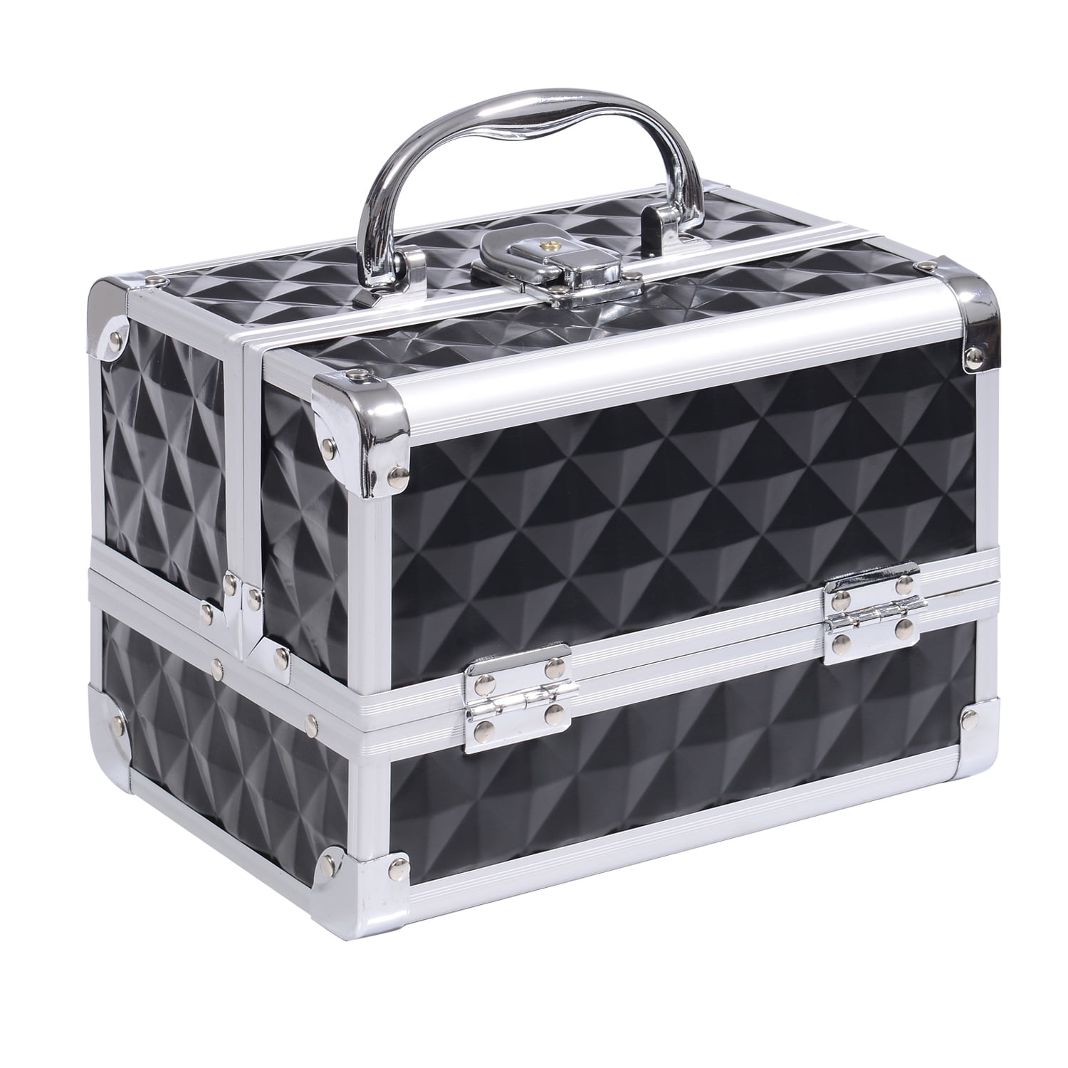 Valisette Cosmétique Vintage Gris Argenté Schell 14 Pouces - Train Case Avec Miroir - Occasion