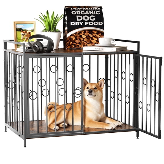 TIME RAY 38“ Dog Crate Furniture for Small Dog with Double-Doors , Dog Kennel Indoor Decorative Pet House Dog Cage Table, Brown
