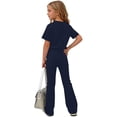 thumbnail image 5 of Girls Clothing Set Teen 2 Piece Outfits Round Neck Oversized Short Sleeve Tops Flare Pants Sets School Loose Navy 14-15 Years, 5 of 6