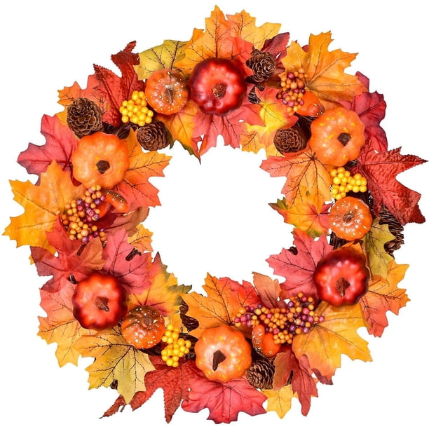 Guirnalda De Otoño De Hoja De Arce Artificial, Guirnalda De Puerta Con Guirnalda De Hojas De Otoño De Baya Falsa Deco Para Decoración De Halloween Y Acción De Gracias. Afortunado Sencillez