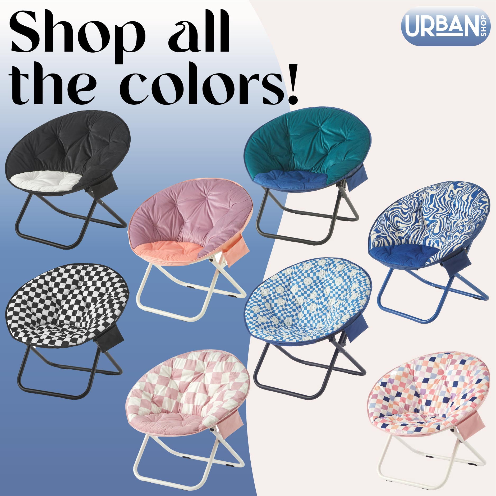 Urban Shop Printed Round Saucer Chair, Blue Swirly Print