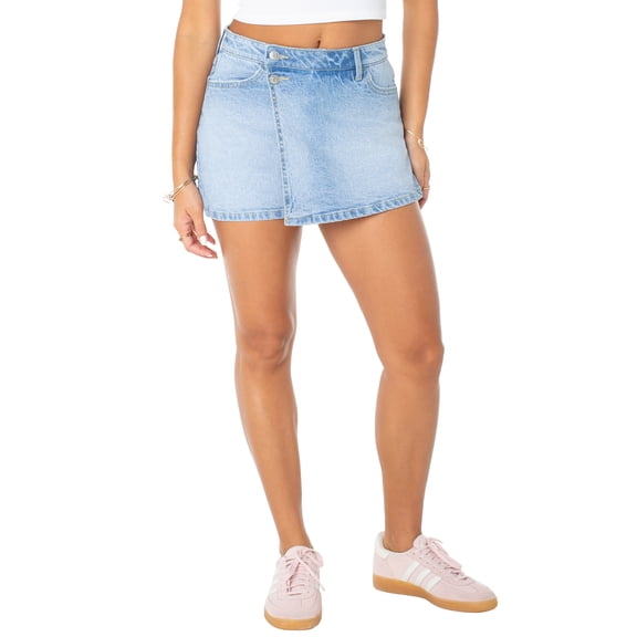 Celebrity Pink Women's and Women's Plus Denim Wrap Skort, Sizes XS-4X