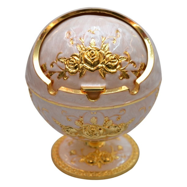 Cenicero con tapa abatible para el hogar, retro, lujoso y decorativo, dorado, 1 unidad