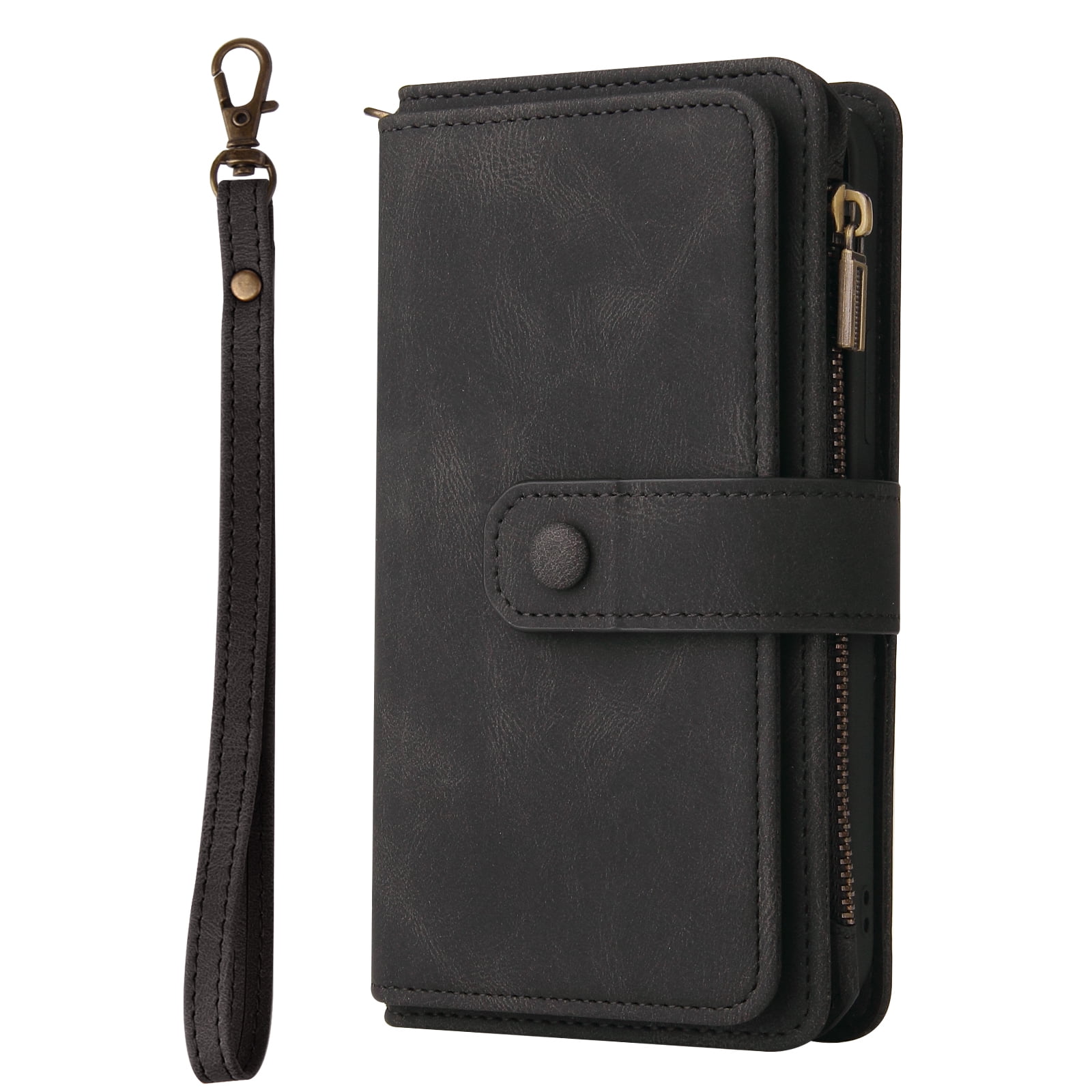 Phone Case for Google Pixel 6, Google Pixel 6 Wallet Case, Luxury Folio Flip Leather Cover [Zipper Pocket] [Wrist Strap] [Kickstand] for Google Pixel 6 6.4 inch,Black
