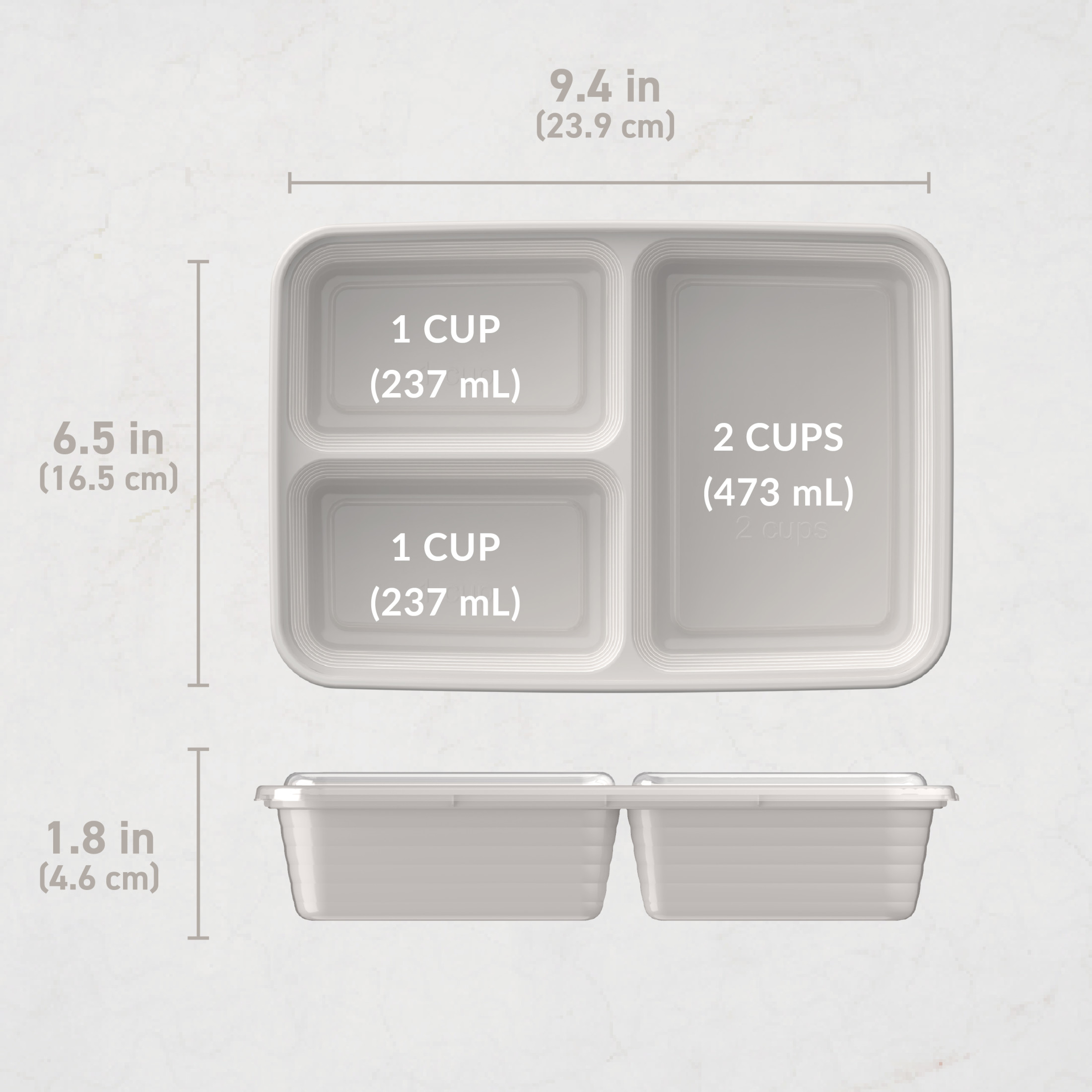 Bentgo Prep - 20-Piece 3-Compartment Reusable Meal Prep Containers with Lids, PFAS & BPA Free Materials, Durable, Microwave, Freezer, & Dishwasher Safe To Go Food Storage (Stone Gray)