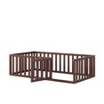 thumbnail image 4 of Twin Size Wood Floor Bed Frame with Fence and Door, Wood Montessori Floor Beds, Wood Bed for Little Ones, Easy Assembly, Box Spring Needed, Walnut, 4 of 7