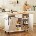 thumbnail image 2 of 48" Rolling Kitchen Island with Drop Leaf & Trash Can Storage, Kitchen Island Cart with Spice Rack & Towel Rack, Mobile Island Table for Kitchen, 2 of 8
