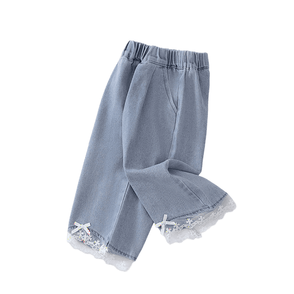 Babcutegg Toddler Girls Pants Wide Leg Relaxed Fit High Waist Outwear for Girls Blue