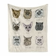 thumbnail image 1 of Indie Soft Flannel Fleece Throw Blanket, Different Breeds Cat Portraits in Doodle Style and Funny Animals Kittens, Cozy Plush for Indoor and Outdoor Use, 50" x 60", Tan Beige Taupe, by Ambesonne, 1 of 6