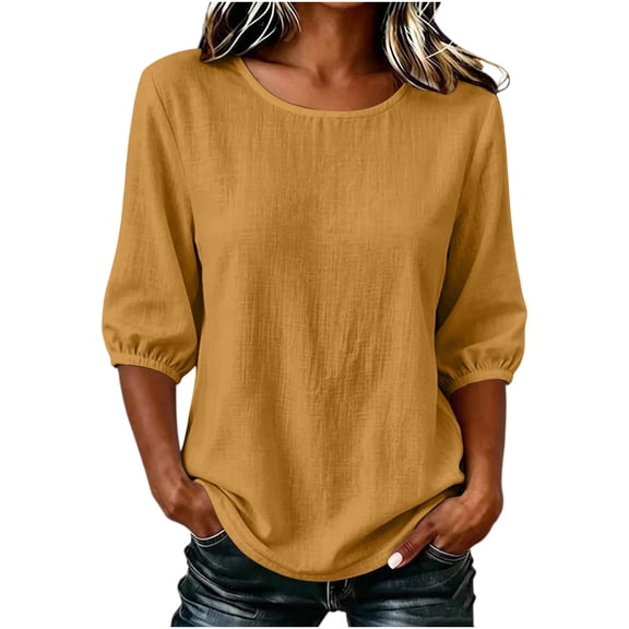 BLVB Half Sleeve Womens Tops Dressy Casual Blouses Crew Neck T Shirts Tops Spring Fall Outfits Loose Fit
