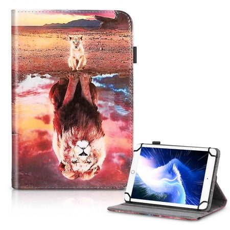 UrbanX 7-8 Inch Universal Tablet Case, Protective Cover StFolio Case for Huawei MediaPad T3 8.0 7 8 Inch, with 360 Degree Rotatable Kickstand, Multiple Viewing Angles Stylus Holder - Lion