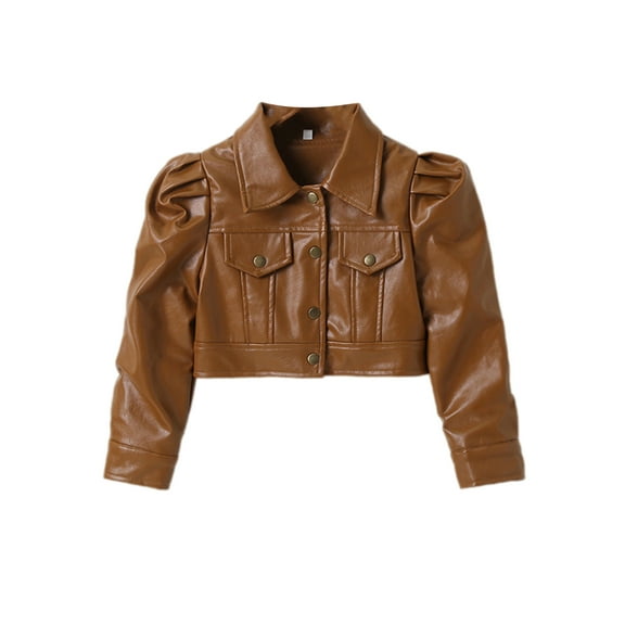 Sunisery Toddler Girls Motorcycle Jackets PU Faux Leather Coat Turn-Down Collar Long Sleeve Crop Tops Outerwear Coats