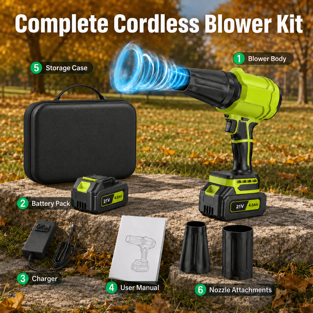 Cordless Leaf Blower with 2x 4.0Ah Batteries, 980,000 RPM Handheld Electric Leaf Sweeper, Lightweight Blower for Patio Cleaning, Lawn Care, Dust and Snow Removal