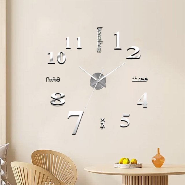 Teissuly Clearance Wall Clock Design Mirror Surface Wall Decorative Sticker Watches ,large Wall Clocks For Living Room Decor DIY Wall Clock Wall Clock(Silver, ) Teissuly WER202308290778