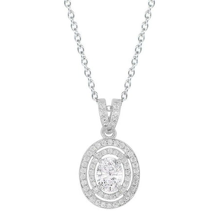 - Cate & Chloe Zelda 18k White Gold Pendant Necklace, Cluster Solitaire Oval Cut Diamond Necklace, Beutiful Trendy Twilight Special Occasion Sparkle Necklace for Women Girls Fancy Round CZ - MSRP $150