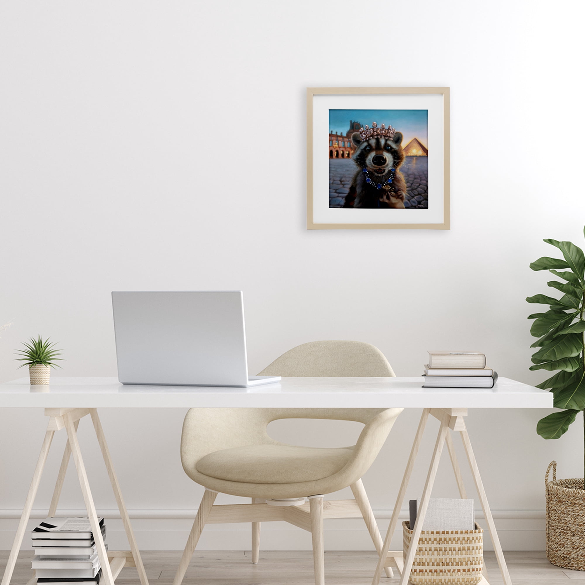Stupell Industries Louvre Loot Raccoon Birch Framed Print Under Glass, design by Lucia Heffernan